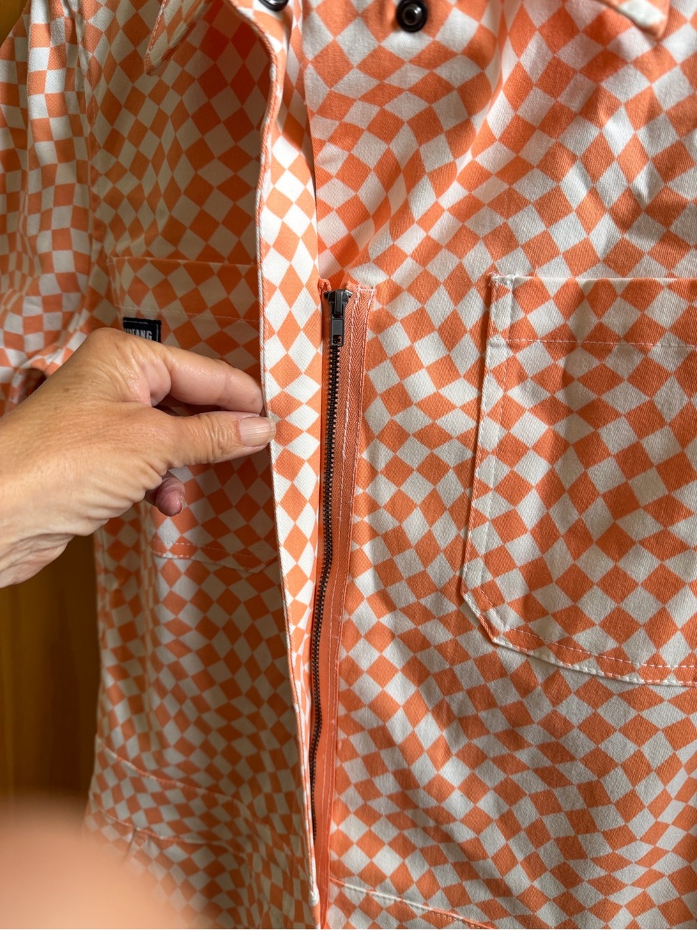 Wildfang Essential Optic Check Orange Checkered Coverall Jumpsuit Size XS - NWOT - Picture 7 of 13